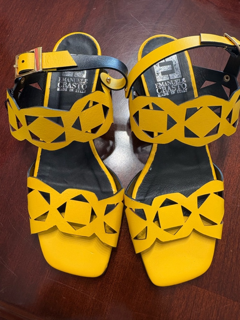 Emanuele Crasto Yellow Laser-Cut Leather Women's Sandals